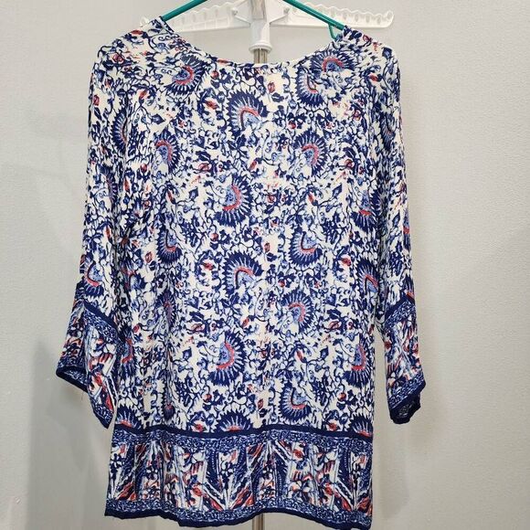 LUCY & LAUREL, Soft Hippie 70's Influenced Bohemian Tassle Tunic Tie Top, size S - Picture 2 of 9